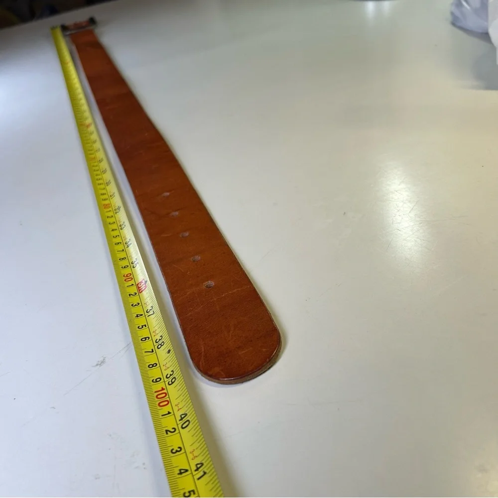 H&M Wide Brown Leather Belt, Unisex, Distressed Silver Buckle Size 33-34 - Picture 8 of 10